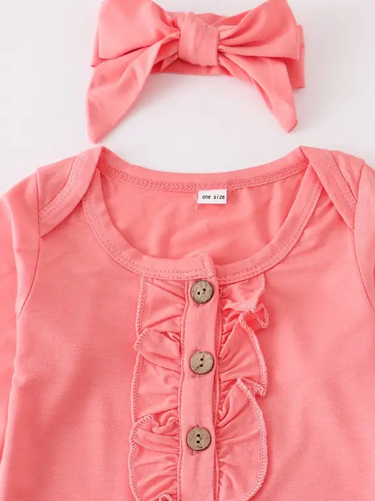 Coral Bamboo Baby Tie Bottom Gown Set