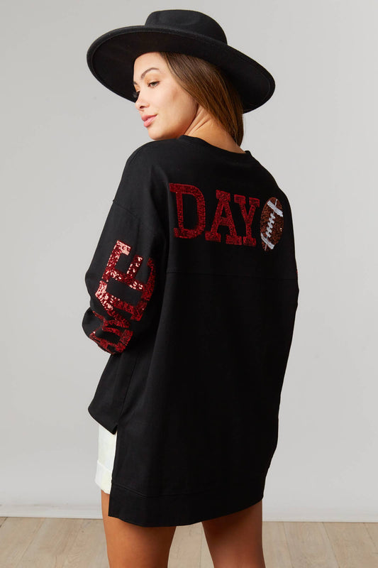 Game Day Y'all Long Sleeve Top Black & Cardinal