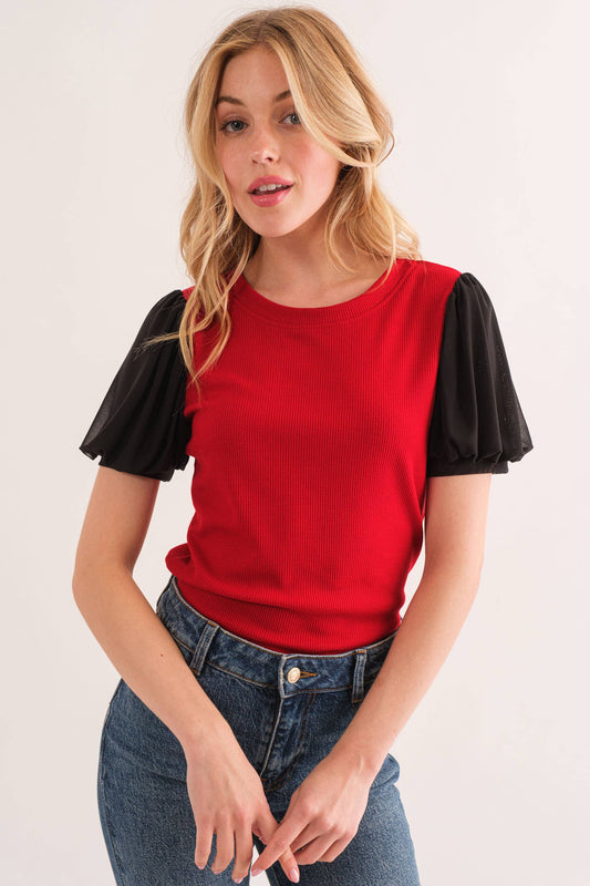 Game Day Contrast Short Sleeve Top Red/ Black