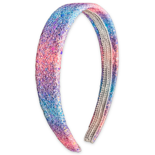 Tapered Chunky Glitter Headband- Rainbow