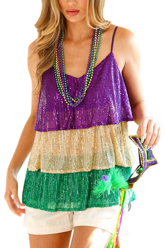 Mardigras Color Block Sequin Top