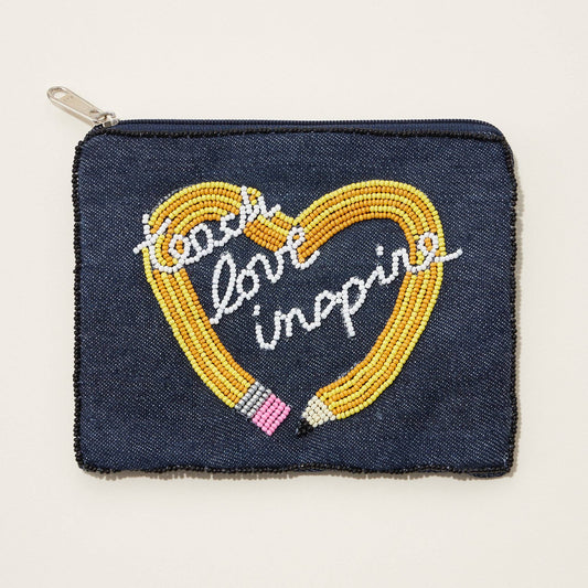 Teach Love Inspire Seed Bead Canvas Pouch