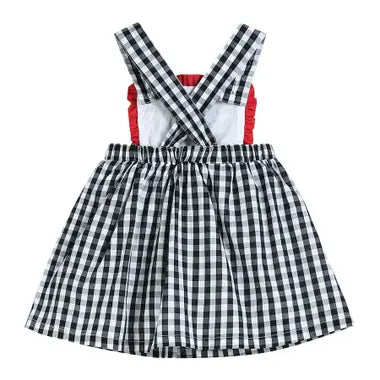 Black Gingham Barn Scene Applique Jumper Dress