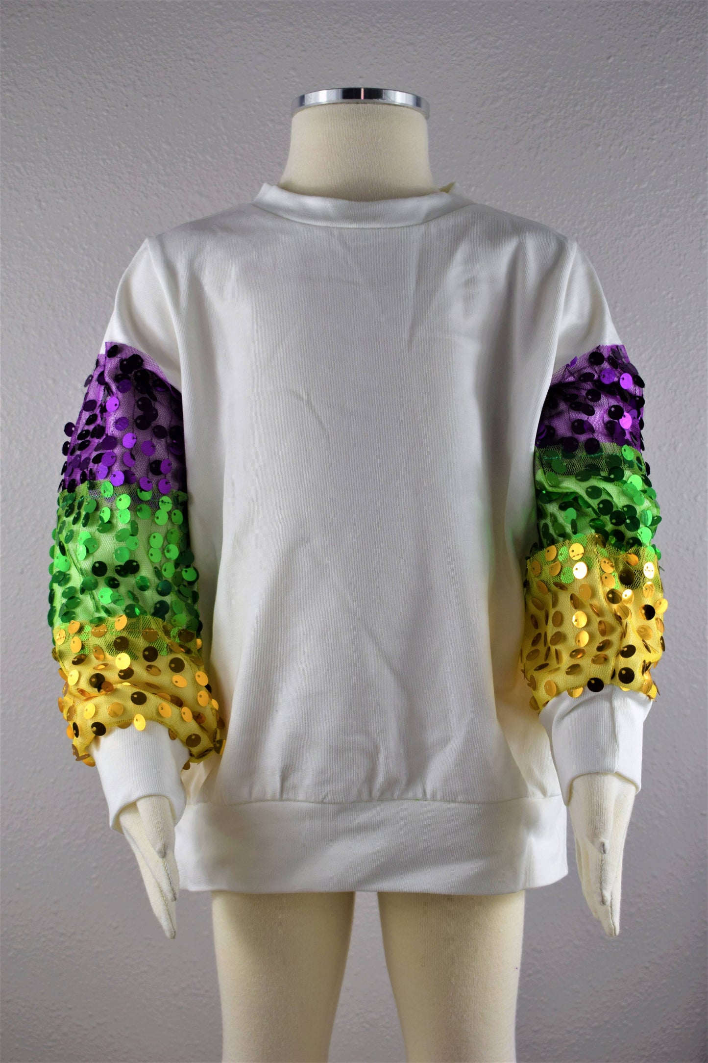 Mardi Gras Sequined Sleeve Sweatshirt Toddler & Youth- White