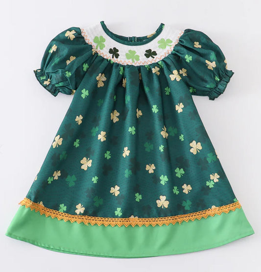 Forest Clover Embroidery Smocked Dress