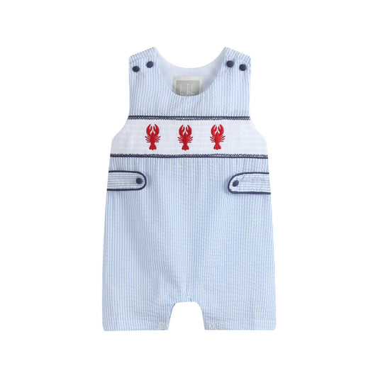 Blue Striped Crawfish Smocked Shortalls