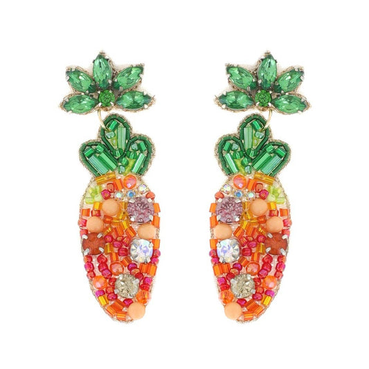 Carrot Jeweled Beaded Earrings- Multi