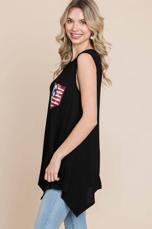 Usa Flag Sequin Pocket Sleeveless Top