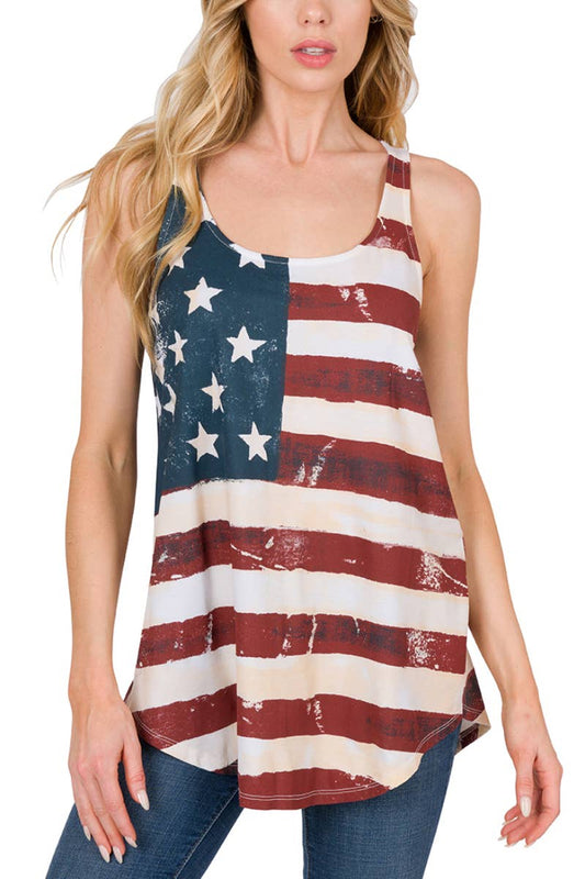 American Flag Print Sleeveless Top