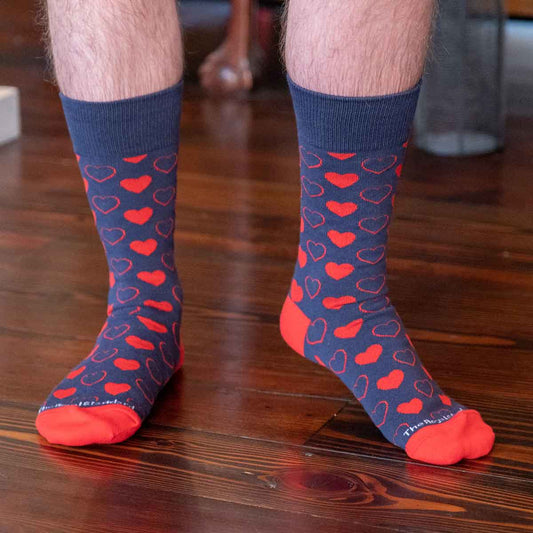 Men's Heart Socks   Navy/Red  One Size