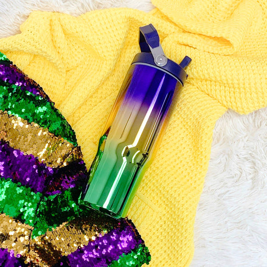 Mardi gras 30 OZ STAINLESS STEEL FLIP STRAW TUMBLER