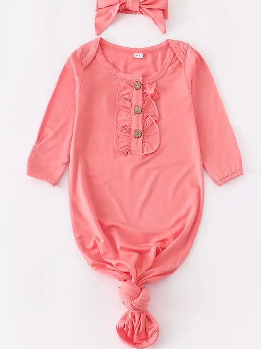 Coral Bamboo Baby Tie Bottom Gown Set