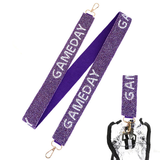 Seed Beaded Game Day Crossbody Shoulder Bag Strap - Purple & White