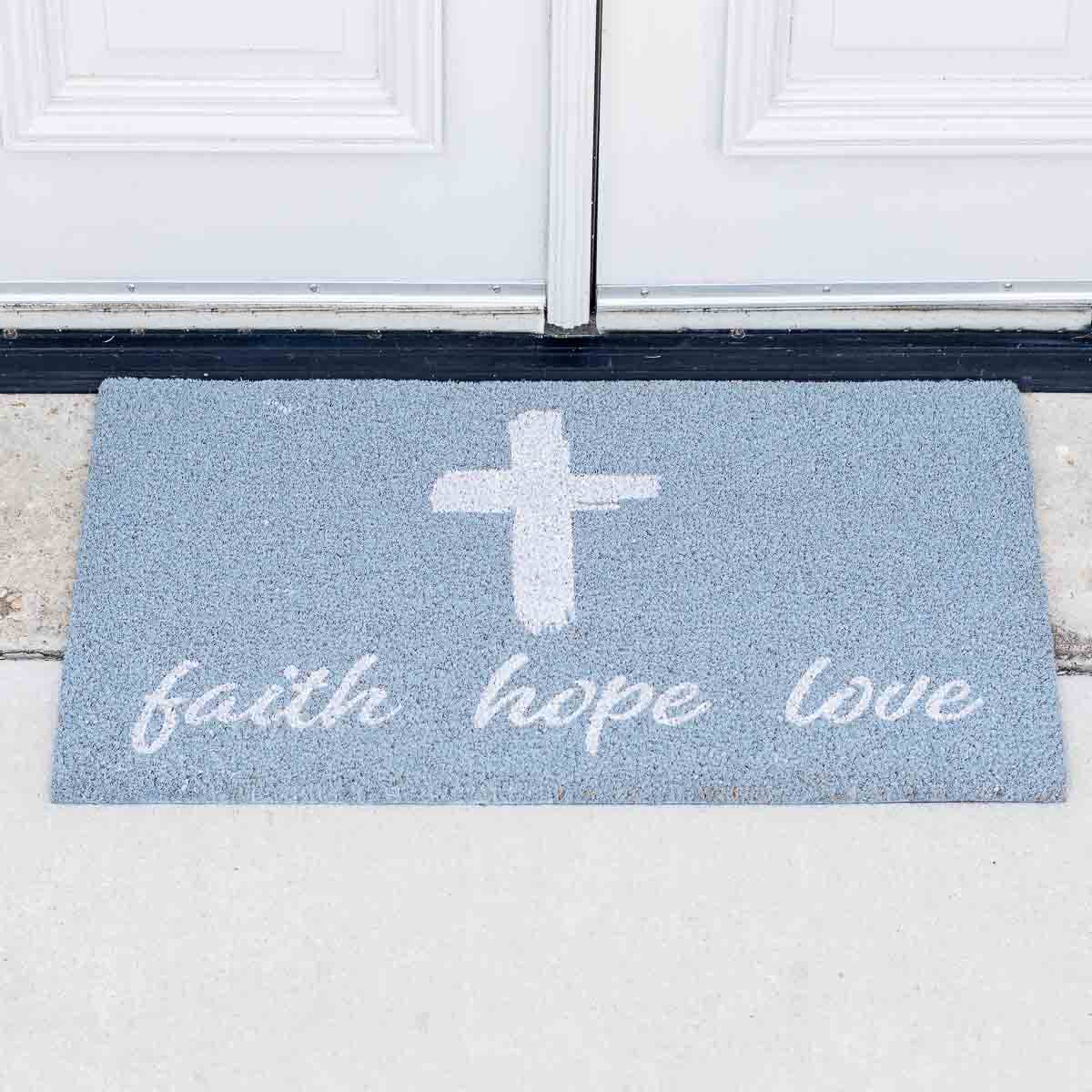 Faith Hope Love Coir Doormat   Ice/White  30x18