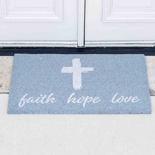 Faith Hope Love Coir Doormat   Ice/White  30x18