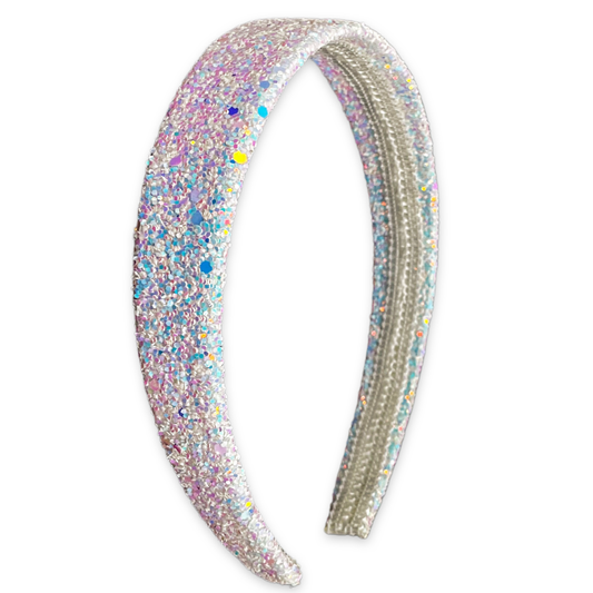 Tapered Chunky Glitter Headband- Whiter