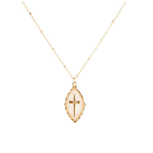 Prayer Cross Necklace   Gold/Blush   16"