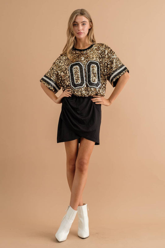 Black & Gold Sequin Game Day Colorblock Mini Dress