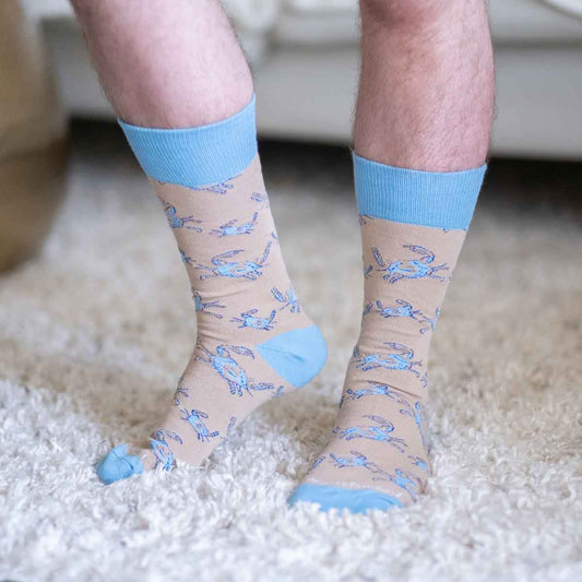 Men's Crab Socks Tan/Blue/ One Size