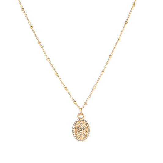 Cross Medallion Necklace Gold 16"
