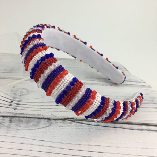 Red White and Blue beaded headband