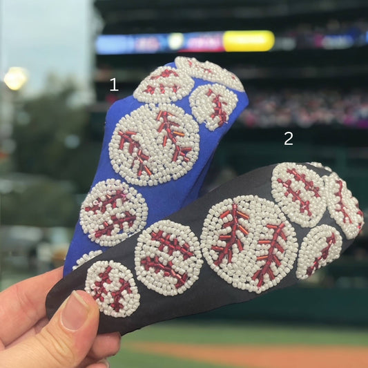 Baseball Seed Bead Headband- Royal