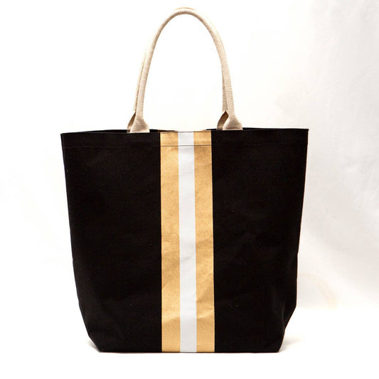 Campus Stripe Tote Black/White/Gold