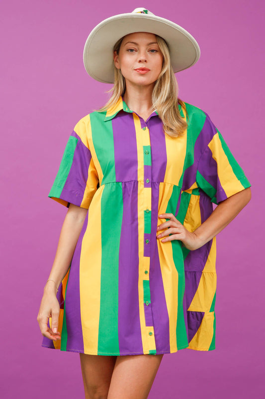 Mardi Gras Striped Shirt Dress