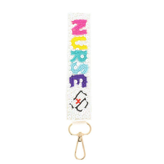 Nurse Seed Bead Keychain- White