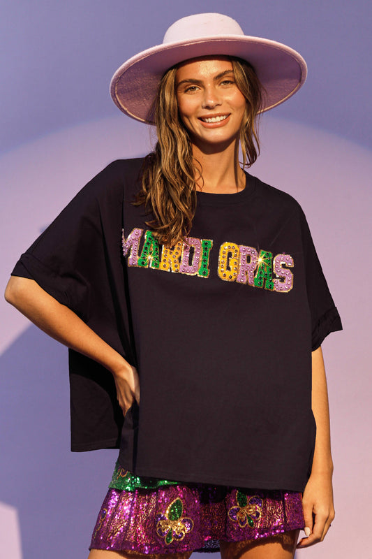 Mardi Gras Patch Tee- Black