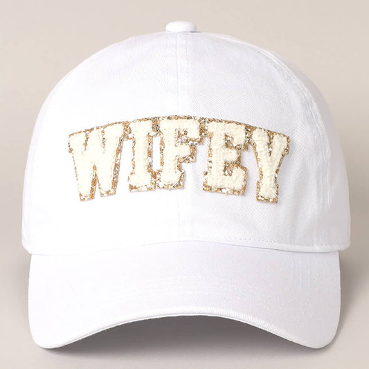 WIFEY Chenille Letter Patch Cotton Baseball Cap- White