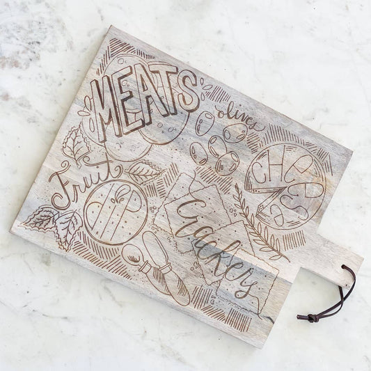 Illustrated Charcuterie Serving Board White 12x18x0.5