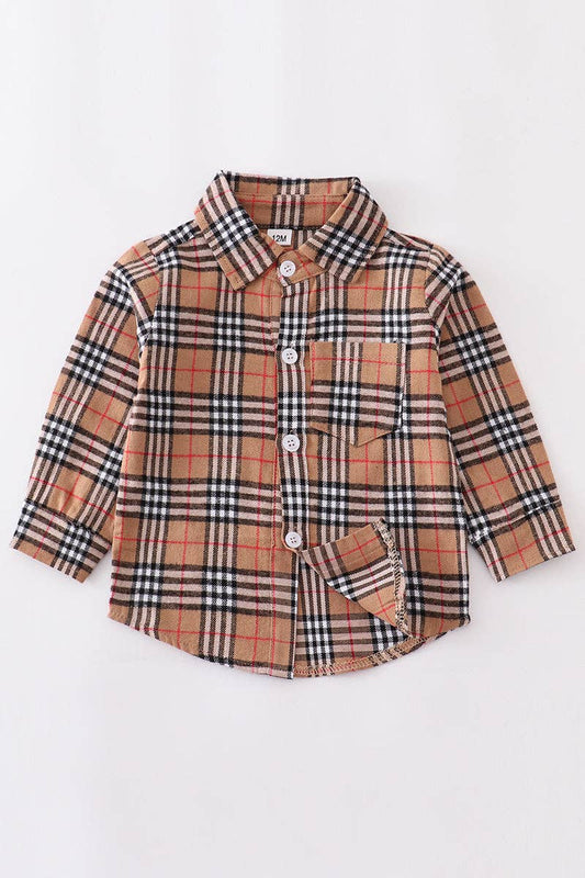 Beige Plaid Boy Button Down Shirt