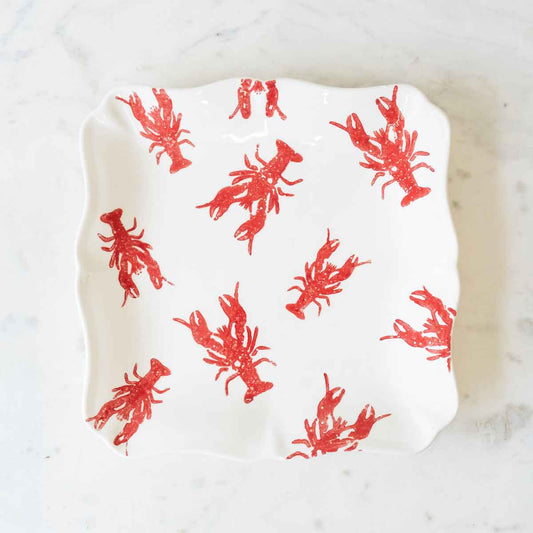 Watercolor Crawfish Platter White/Red 11.5x11.5x1
