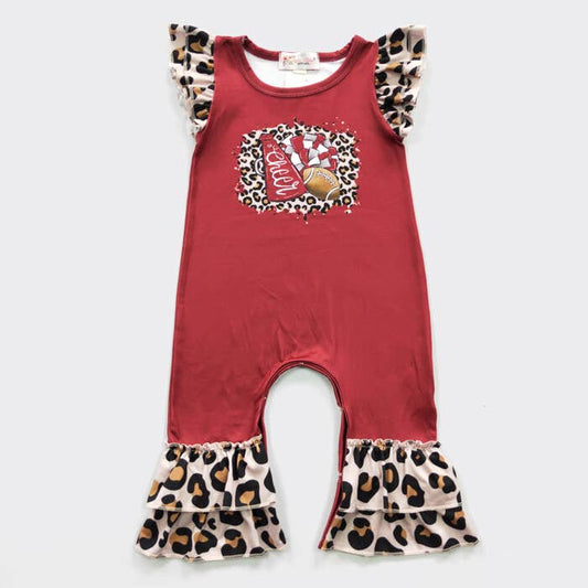 Leopard Football Baby Romper - Crimson