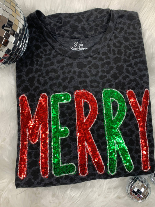 Merry Christmas Leopard Short Sleeve Tee