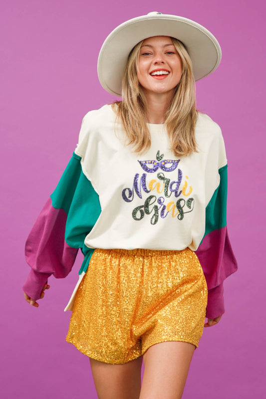 Mardi Gras Sequin Shorts- Yellow