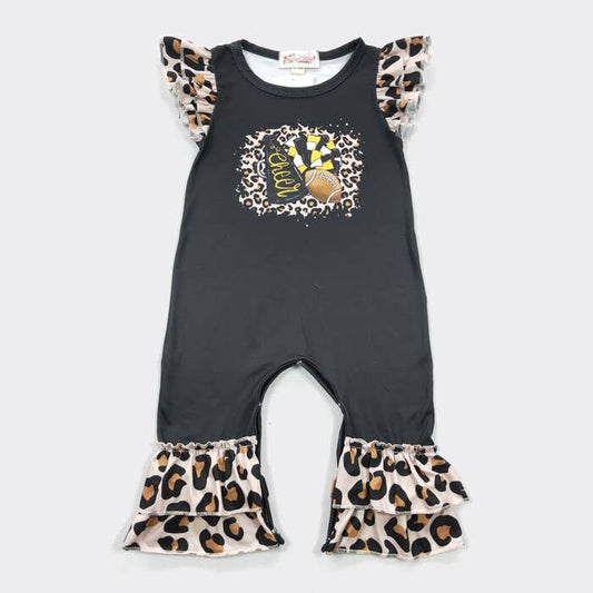 Leopard Football Baby Romper - Black