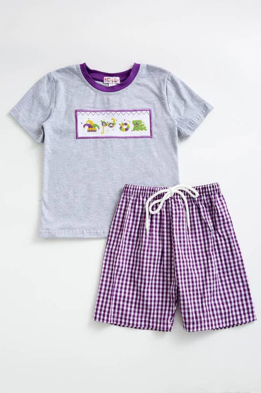 Mardi Gras Boy Smocked Set