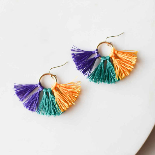 Bon Temps Tassel Earrings    Purple/Green/Yellow   1.5"