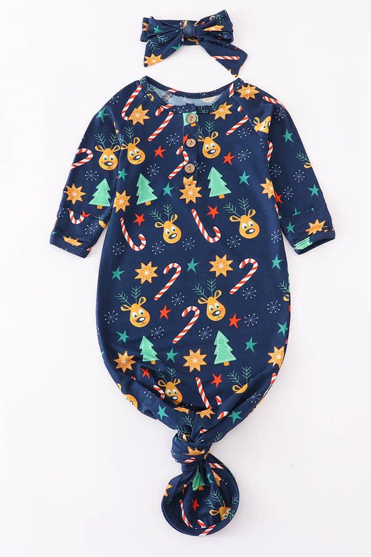 Navy Christmas Eve baby gown set Bamboo