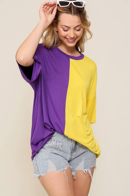 Game Day Multi Color Knit Top- Purple & Yellow