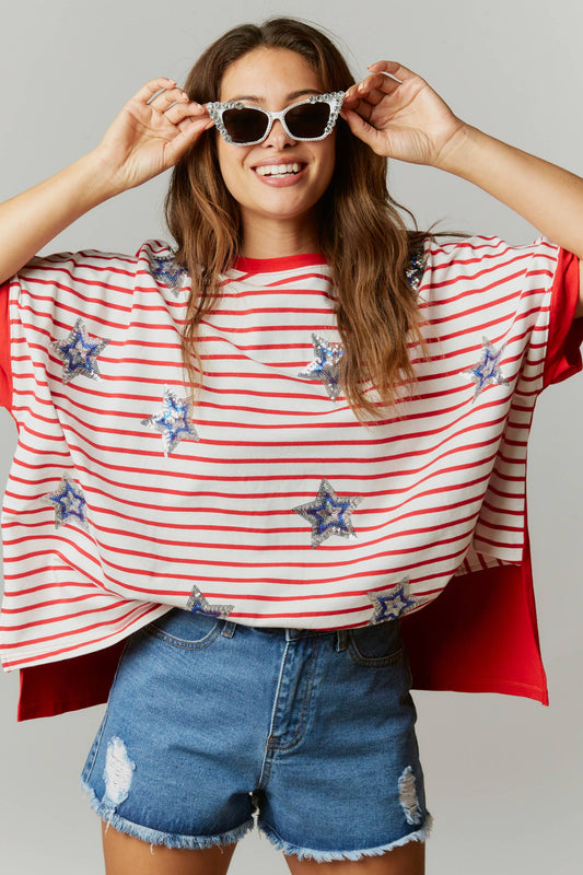 Sequin Star Patch Striped Tee