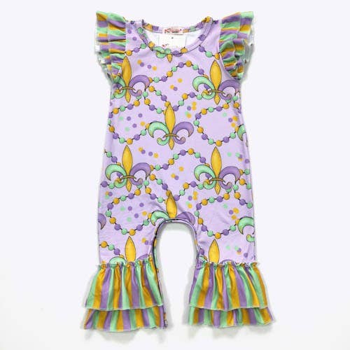 Fleur De Lis Baby Romper Mardi Gras