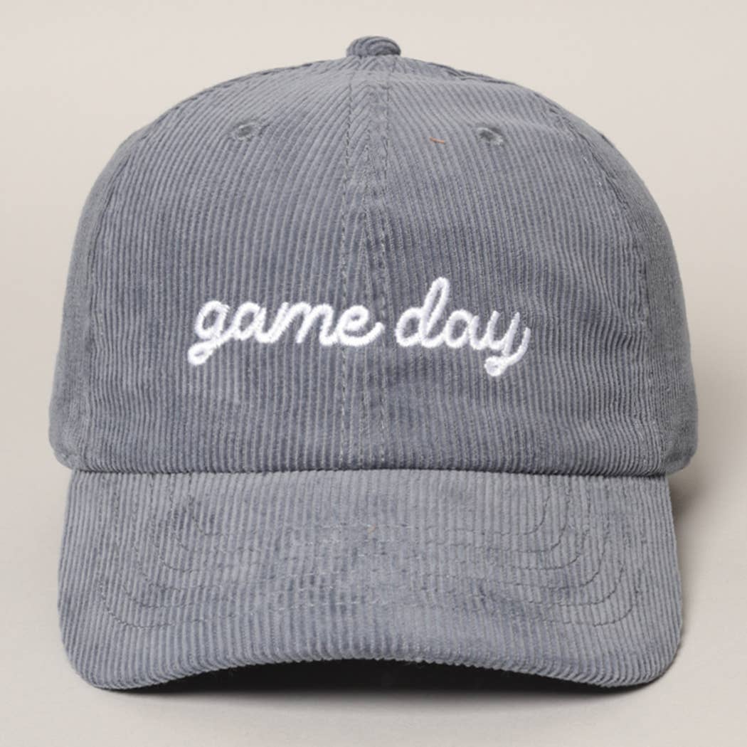 Game Day Embroidered Corduroy Cap- Blue Grey