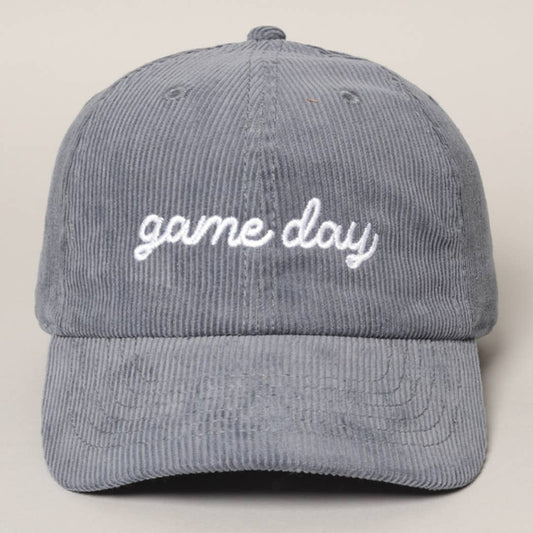 Game Day Embroidered Corduroy Cap- Blue Grey