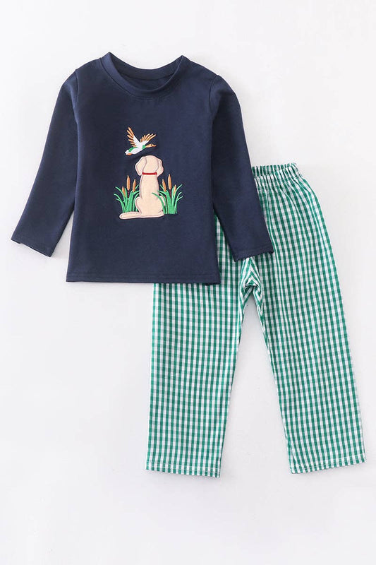 Navy dog see the duck applique set 3T