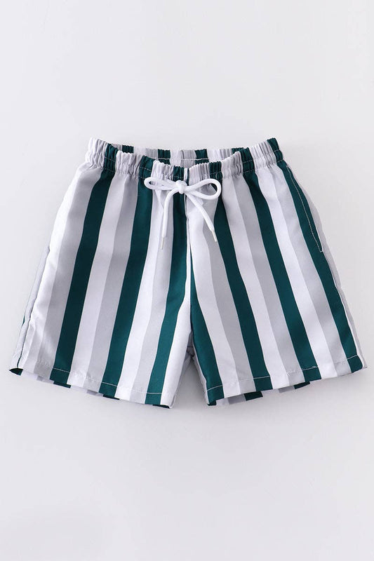 Green Grey Stripe Boy Beach Swim Short