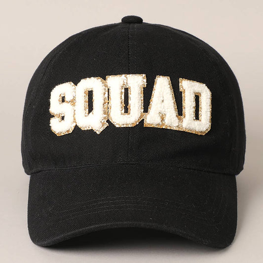 SQUAD Chenille Letter Patch Cotton Baseball Cap- Black