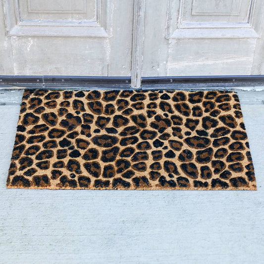 Leopard Coir Doormat Black/Brown 30x18